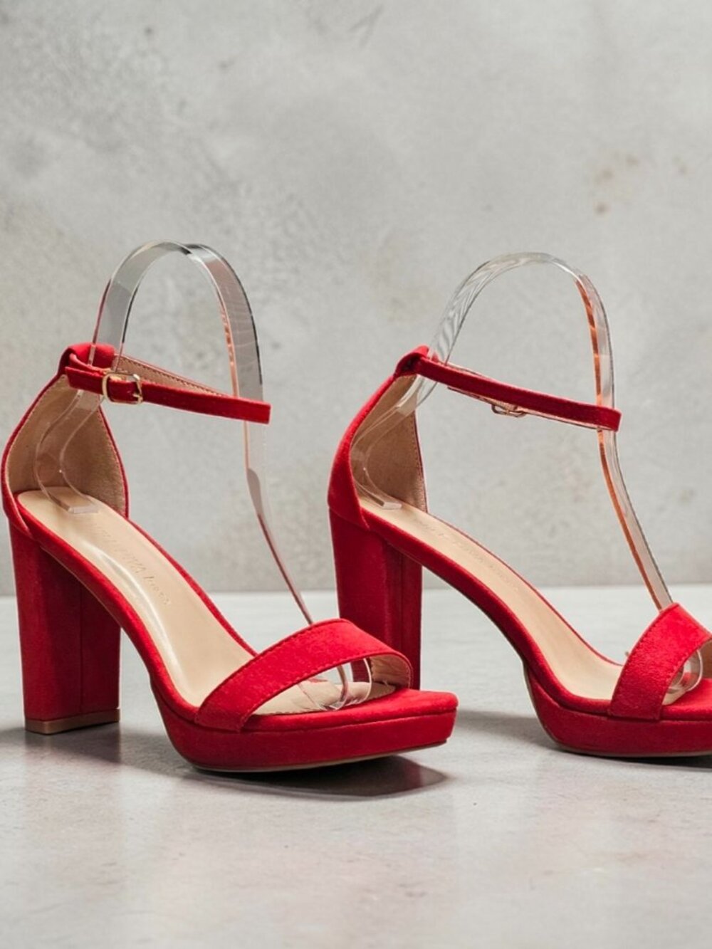 Red Suede Ankle Strap High Block Heel Sandals For Women
